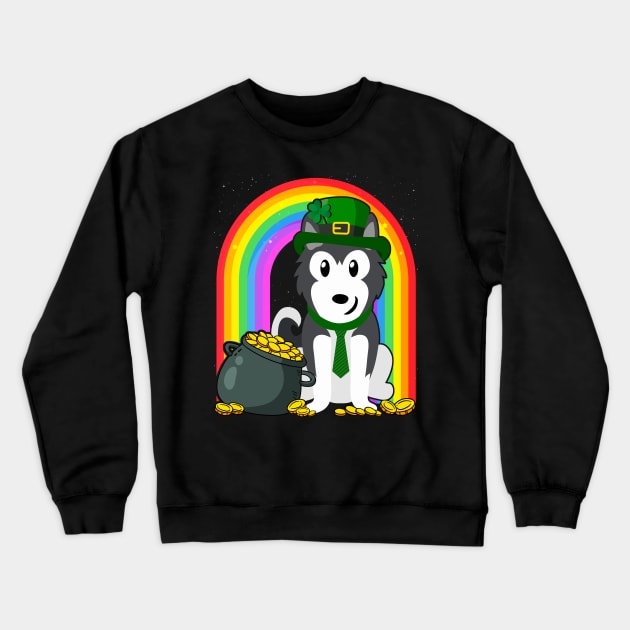 Siberian Husky Rainbow Irish Clover St Patrick Day Dog Gift design Crewneck Sweatshirt by theodoros20